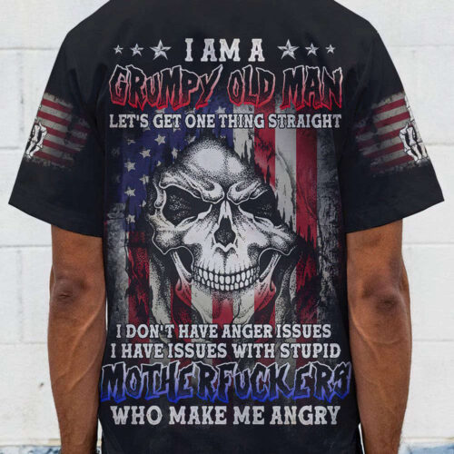 Grumpy Old Man Skull Baseball Jersey – Unique Edgy Style for Men