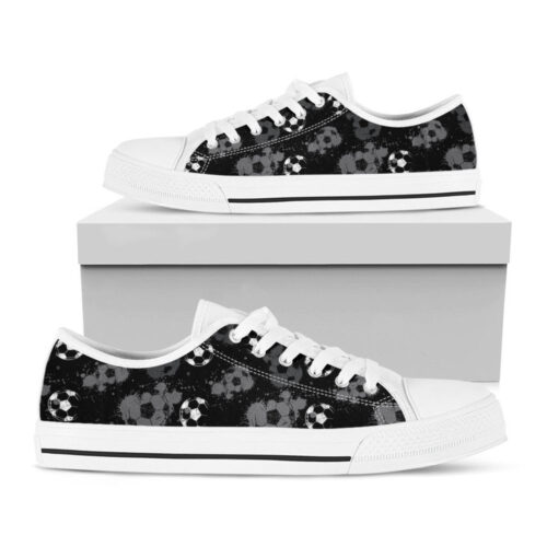 Grunge Soccer Ball Pattern Print White Low Top Shoes, Best Gift For Men And Women