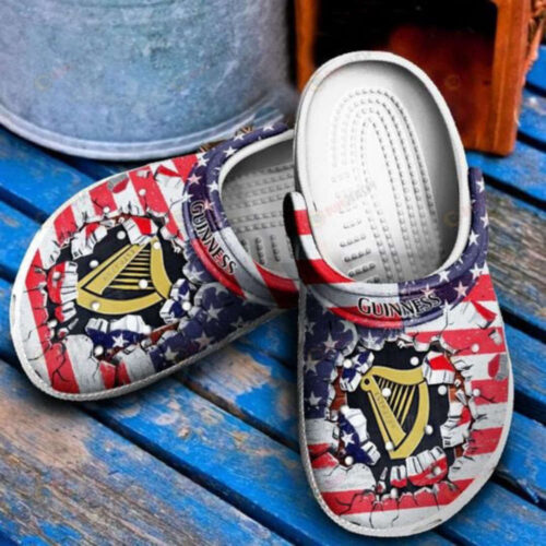 Guinness Logo American Flag Broken Brick Pattern Crocs Classic Clogs Shoes