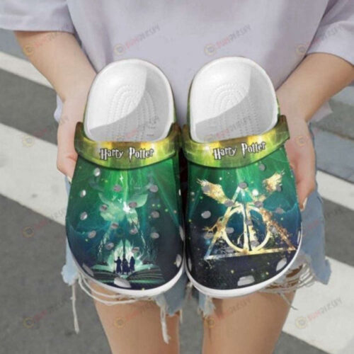 Harry Potter Deathly Hallows Pattern Crocs Classic Clogs Shoes In Green