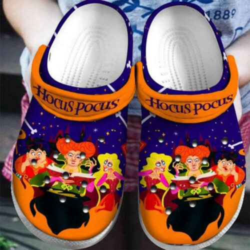 Hocus Pocus Disney Characters Pattern Crocs Classic Clogs Shoes In Blue & Orange