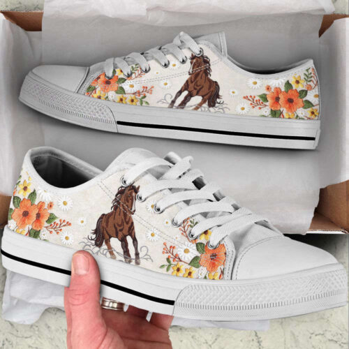 Horse Embroidery Floral Low Top Shoes Canvas Print Lowtop Casual Shoes Gift For Adults
