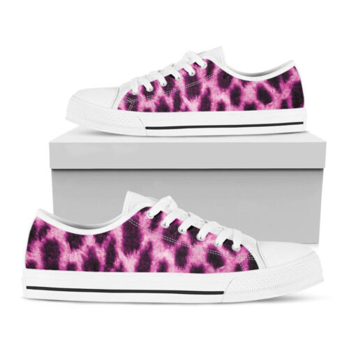 Hot Purple And Black Cheetah Print White Low Top Shoes, Best Gift For Men And Women