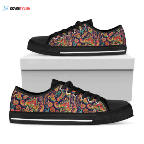 Indian Paisley Pattern Print Black Low Top Shoes, Best Gift For Men And Women