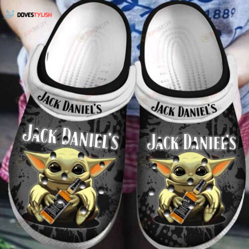 Jack Daniels Baby Yoda Pattern Crocs Classic Clogs Shoes In Black & Yellow