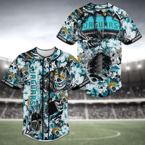 Jacksonville Jaguars NFL Baseball Jersey Shirt with Flower Skeleton Design For Men Women
