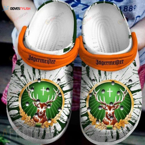 Jagermeister Logo Deer Pattern Crocs Classic Clogs Shoes In Green & White