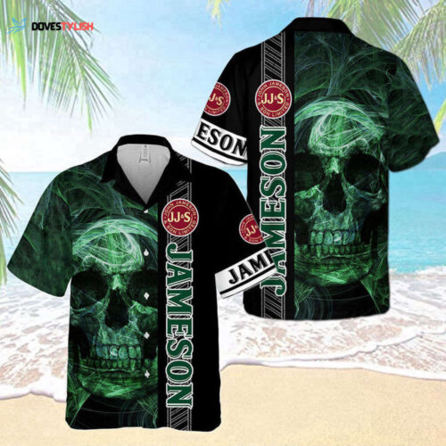 Jameson Irish Whiskey Smoky Green Skull Hawaiian Shirt For Men And Women