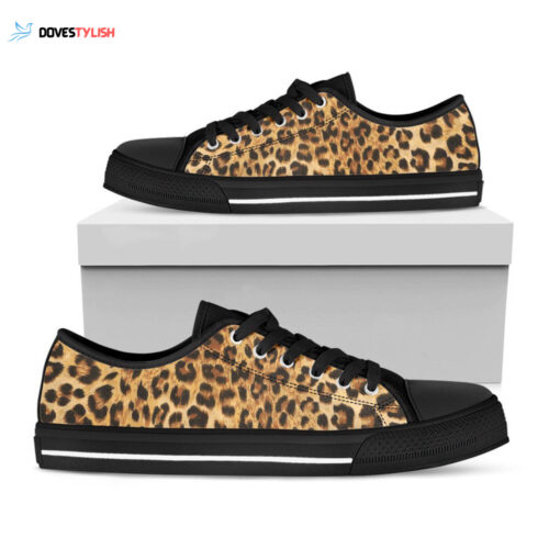 Leopard Pattern Print Black Low Top Shoes, Gift For Men And Women