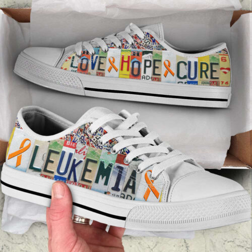 Leukemia Shoes Love Hope Cure License Plates Low Top Shoes Canvas Shoes,  Best Gift For Men And Women