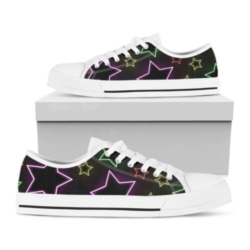 Lights Star Pattern Print White Low Top Shoes, Best Gift For Men And Women