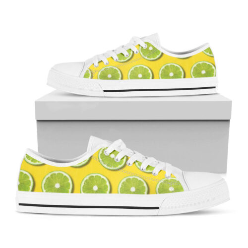 Lime Slices Pattern Print White Low Top Shoes, Best Gift For Men And Women