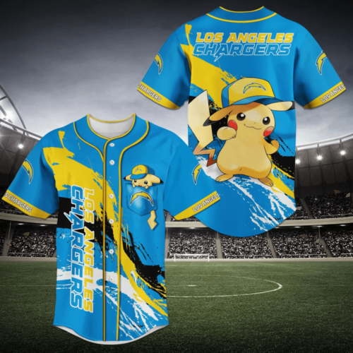 Los Angeles Chargers NFL Pikachu Pokemon Baseball Jersey Shirt For Men Women