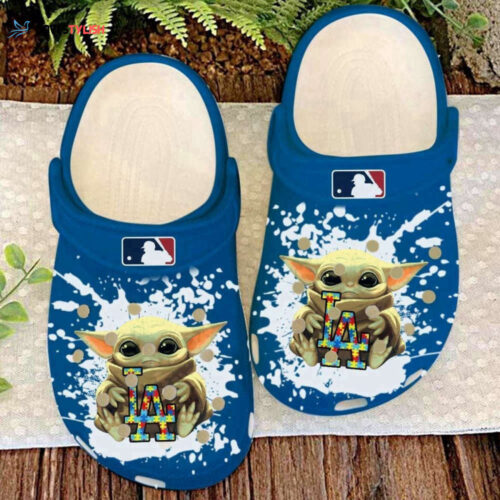 Los Angeles Dodgers Baby Yoda Pattern Crocs Classic Clogs Shoes In Blue
