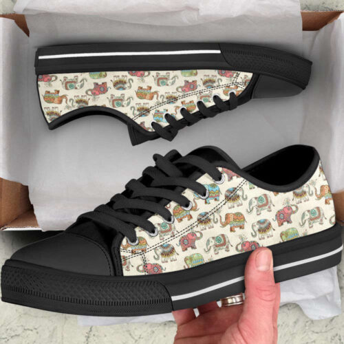 Lucky Elephant Patterns Vintage Low Top Shoes Canvas Print Lowtop Casual Shoes Gift For Adults