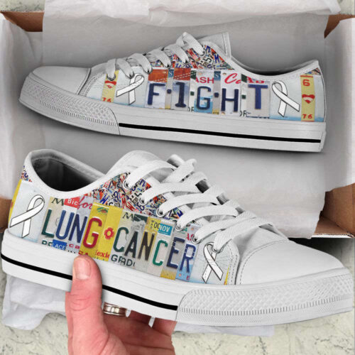 Lung Cancer Shoes Fight License Plates Low Top Shoes Canvas Shoes, Best Gift For Men And Women