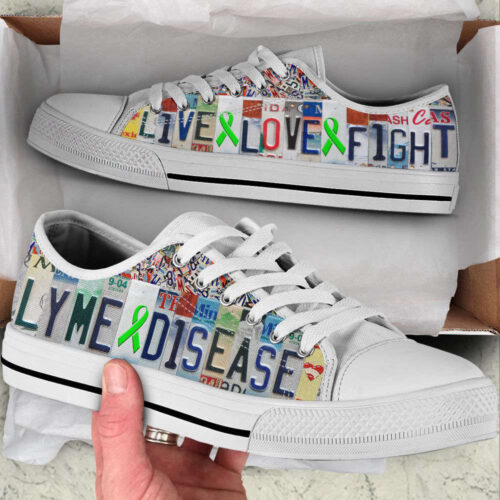 Lyme Disease Live Love Fight License Plates Low Top Shoes Canvas Print Lowtop Casual Shoes Gift For Adults