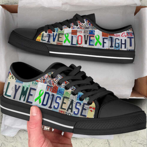 Lyme Disease Live Love Fight License Plates Low Top Shoes Canvas Print Lowtop Casual Shoes Gift For Adults