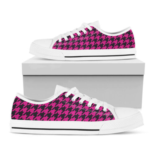 Red Roses Houndstooth Pattern Print Black Low Top Shoes, Best Gift For Men And Women