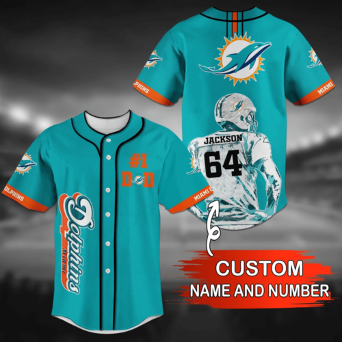 Miami Dolphins NFL Baseball Jersey Shirt With Personalized Name  For Men Women