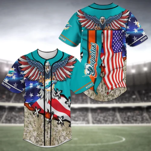 Miami Dolphins NFL US Flag Eagle Baseball Jersey Shir  For Men Women