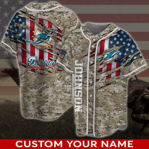 Miami Dolphins NFL US Flag Personalized Personalized Name Baseball Jersey Shirt Camo For Men Women