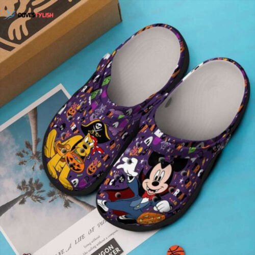 Mickey Disney W Skull Pattern Crocs Classic Clogs Shoes In Purple & Blue