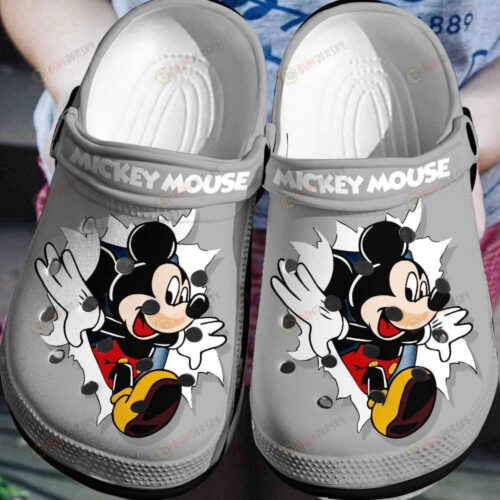 Mickey Mouse Disney Pattern Crocs Classic Clogs Shoes In Grey