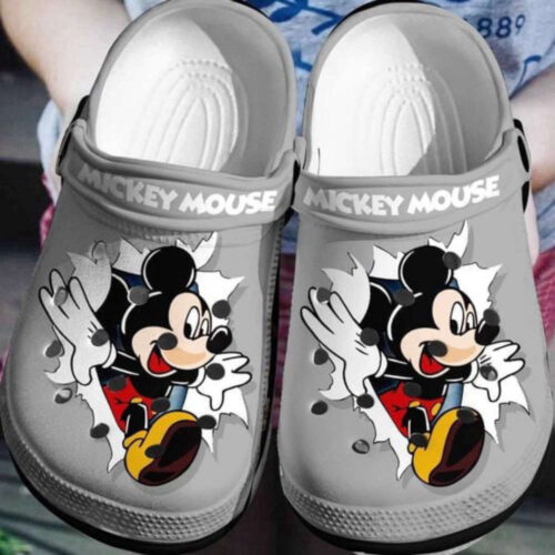 Mickey Disney W Animal Pattern Crocs Classic Clogs Shoes In Black & Orange