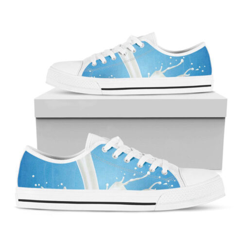 Milk Splash Print White Low Top Shoes, Best Gift For Men And Women