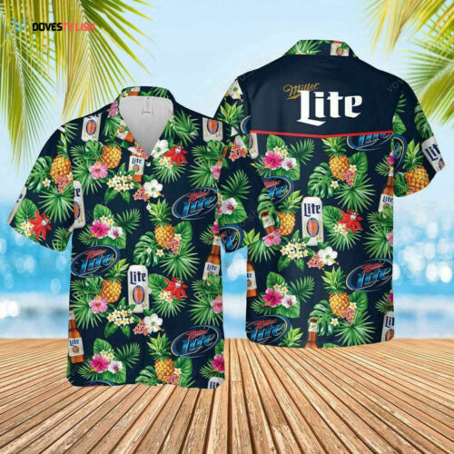 Miller Lite Beer Tropical Flower Hawaiian Shirt And Beach Shorts For Men And Women