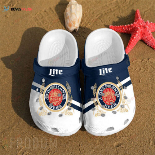 Miller Lite Logo Leaf Pattern Crocs Classic Clogs Shoes In Blue & White