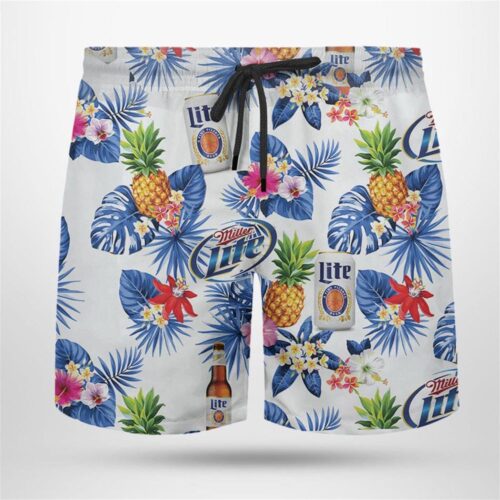 Miller Lite Pineapple Hawaiian Shirt Beach Shorts For Men And Women