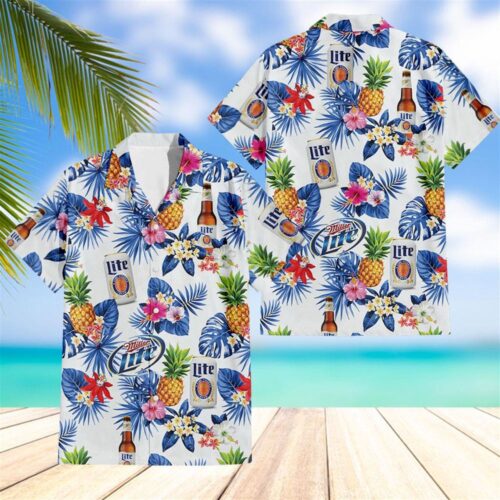 Miller Lite Pineapple Hawaiian Shirt Beach Shorts For Men And Women