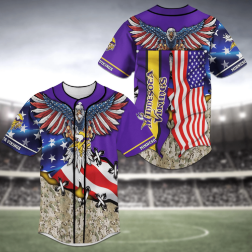 Minnesota Vikings NFL US Flag Eagle Baseball Jersey Shirt For Men Women