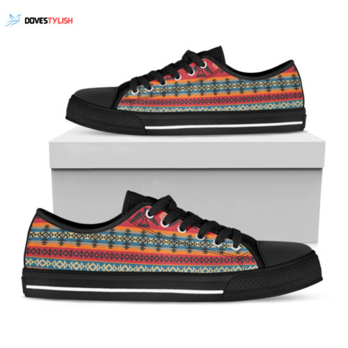 Native American Eagle Pattern Print Black Low Top Shoes, Best Gift For Men And Women