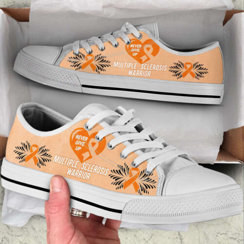 Never Give Up Multiple Sclerosis Shoes Warrior Low Top Shoes Canvas Shoes, Best Gift For Men And Women