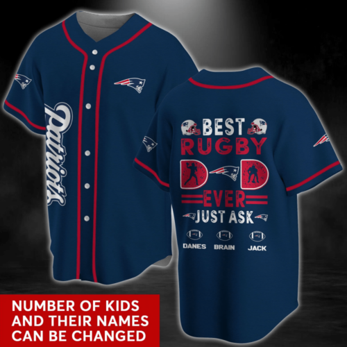New England Patriots NFL Personalized Baseball Jersey Shirt,  Best Rugby Dad Ever