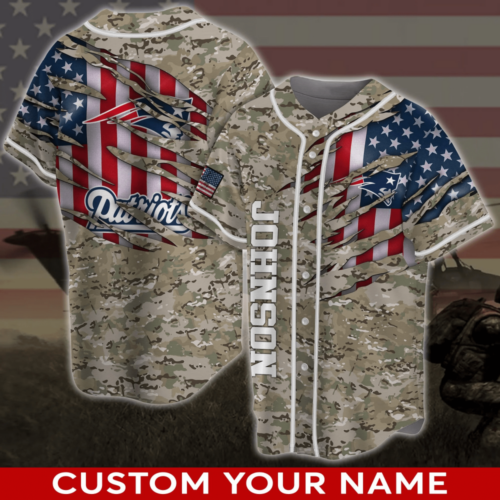 New England Patriots NFL Personalized Personalized Name Baseball Jersey Shirt Camo  For Men Women