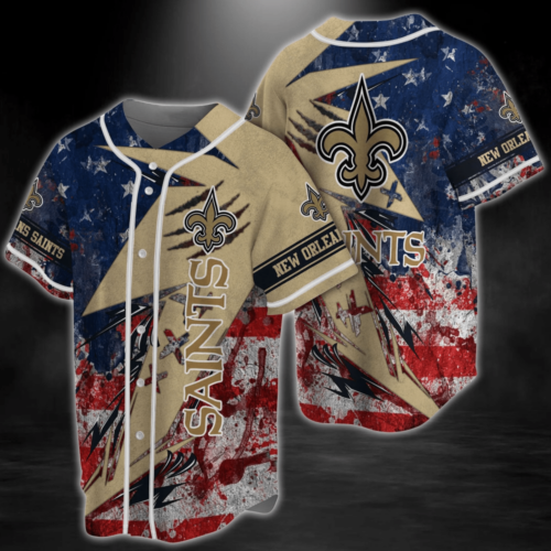 New Orleans Saints NFL Baseball Jersey Shirt With American Flag  For Men And Women
