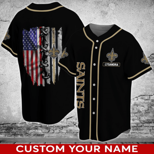 New Orleans Saints NFL Personalized Name Baseball Jersey Shirt US Flag For Men Women
