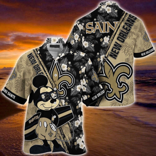 New Orleans Saints NFL-Summer Hawaii Shirt Mickey And Floral Pattern For Sports Fans