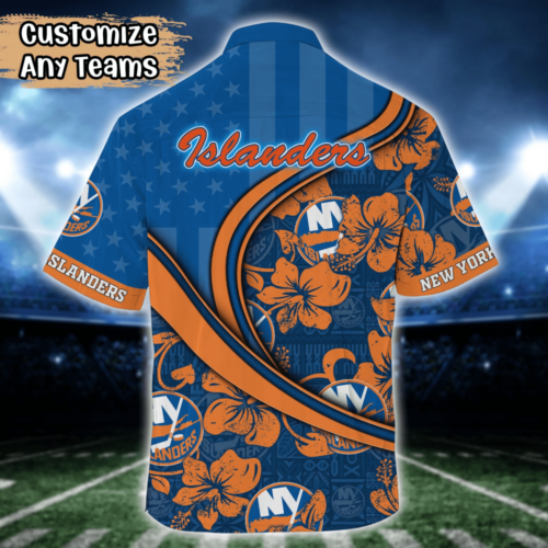 New York Islanders NHL US Flag Flower Hawaii Shirt   For Fans, Custom Summer Football Shirts
