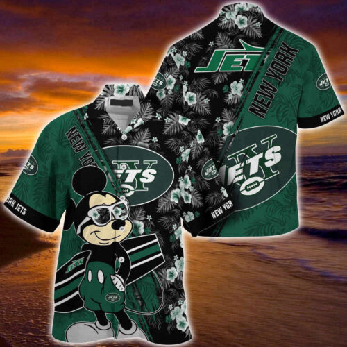 New York Jets NFL-Summer Hawaii Shirt Mickey And Floral Pattern For Sports Fans