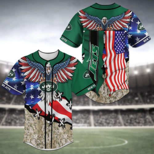New York Jets NFL US Flag Eagle Baseball Jersey Shirt  For Men Women