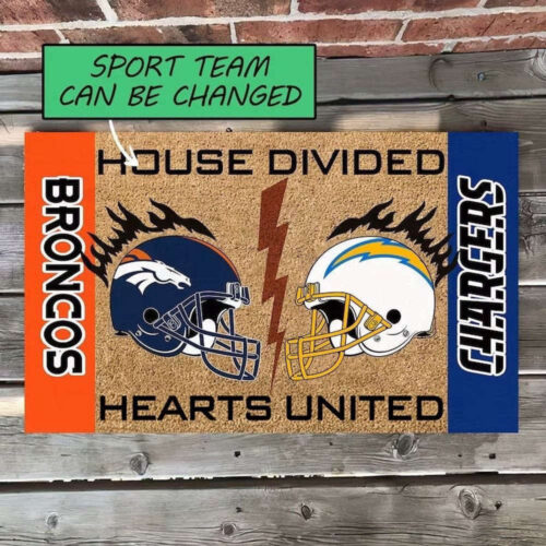NFL, Custom House Divided Heart United Doormat,  Gift For Home Decors