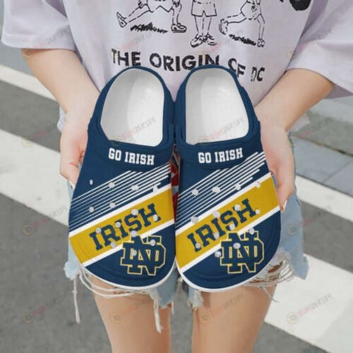Notre Dame Fighting Irish Logo Crocs Classic Clogs Shoes In Yellow Navy