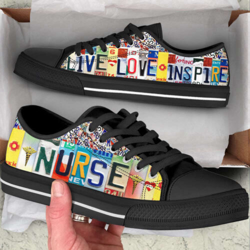 Nurse Live Love Inspire License Plates Low Top Shoes Canvas Sneakers Comfortable Casual Shoes For Men Women