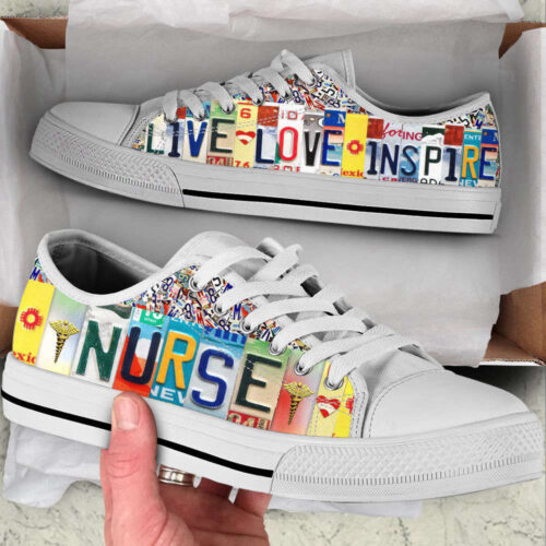 Nurse Live Love Inspire License Plates Low Top Shoes Canvas Sneakers Comfortable Casual Shoes For Men Women