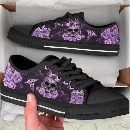 Nurse Skull And Flower Purple Low Top Shoes Canvas Sneakers Comfortable Casual Shoes For Men Women